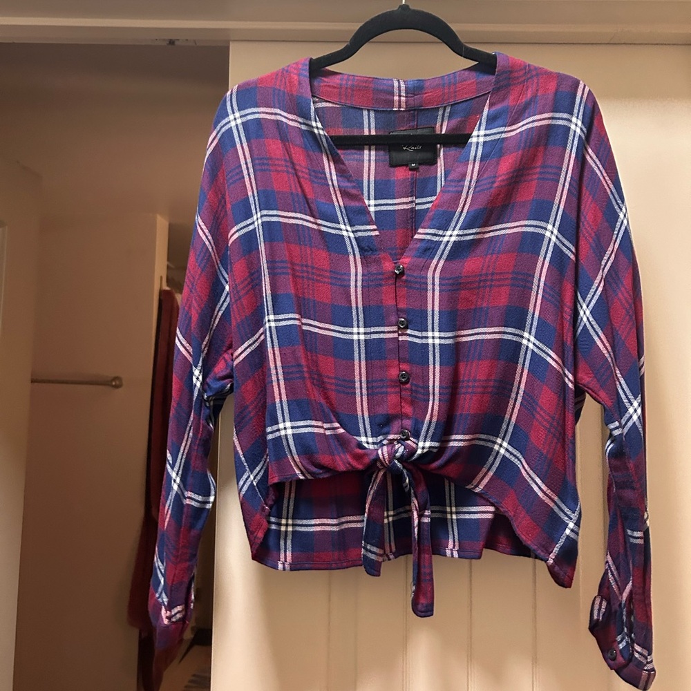 anthropologie plaid crop top shirt